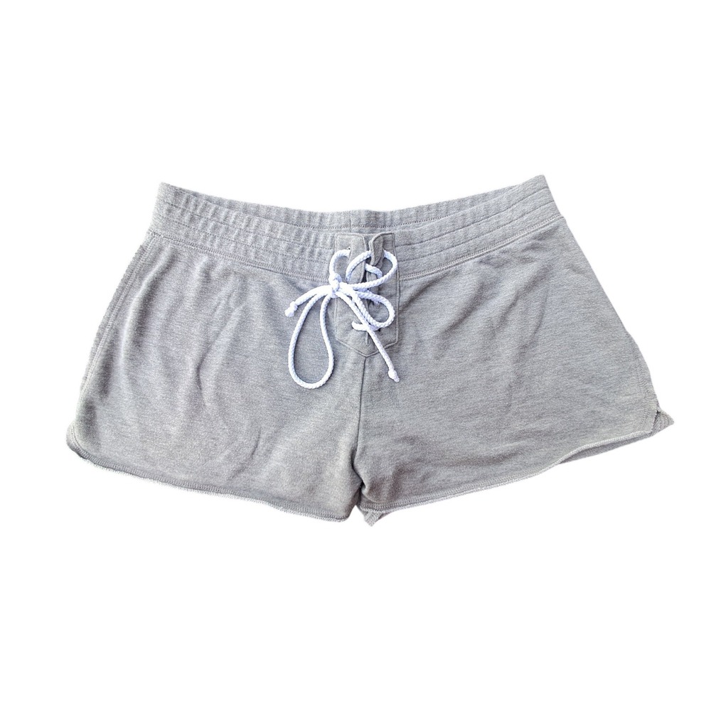 Just Be Womens Gray Heathered Lace Up Front‎ Lounge Shorts Size L Cotton Blend